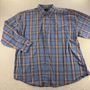 Sun River Button Down Shirt Mens XXL Blue Plaid Wrinkle Resistant L/S Rugged